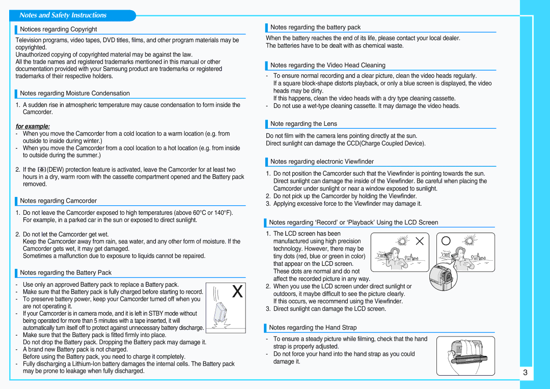 Samsung SC-D351 manual For example, Affect the recorded picture in any way 