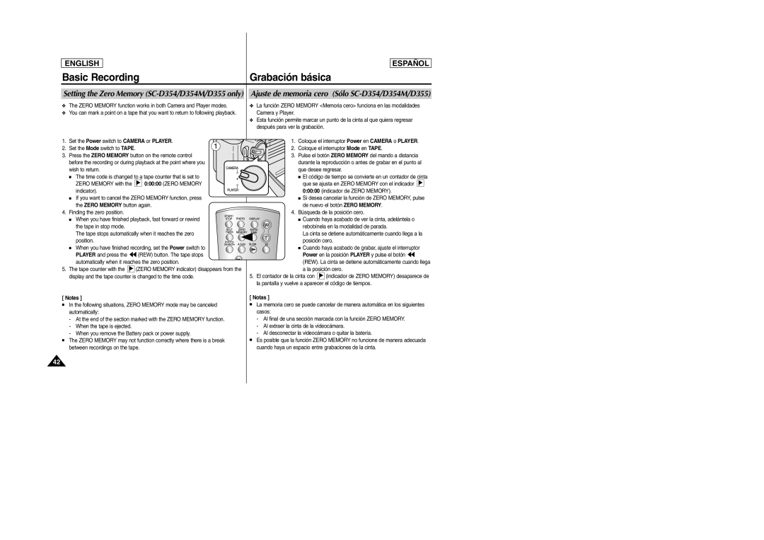 Samsung SC-D354M manual Tape counter with, La posición cero, La pantalla y vuelve a aparecer el código de tiempos 
