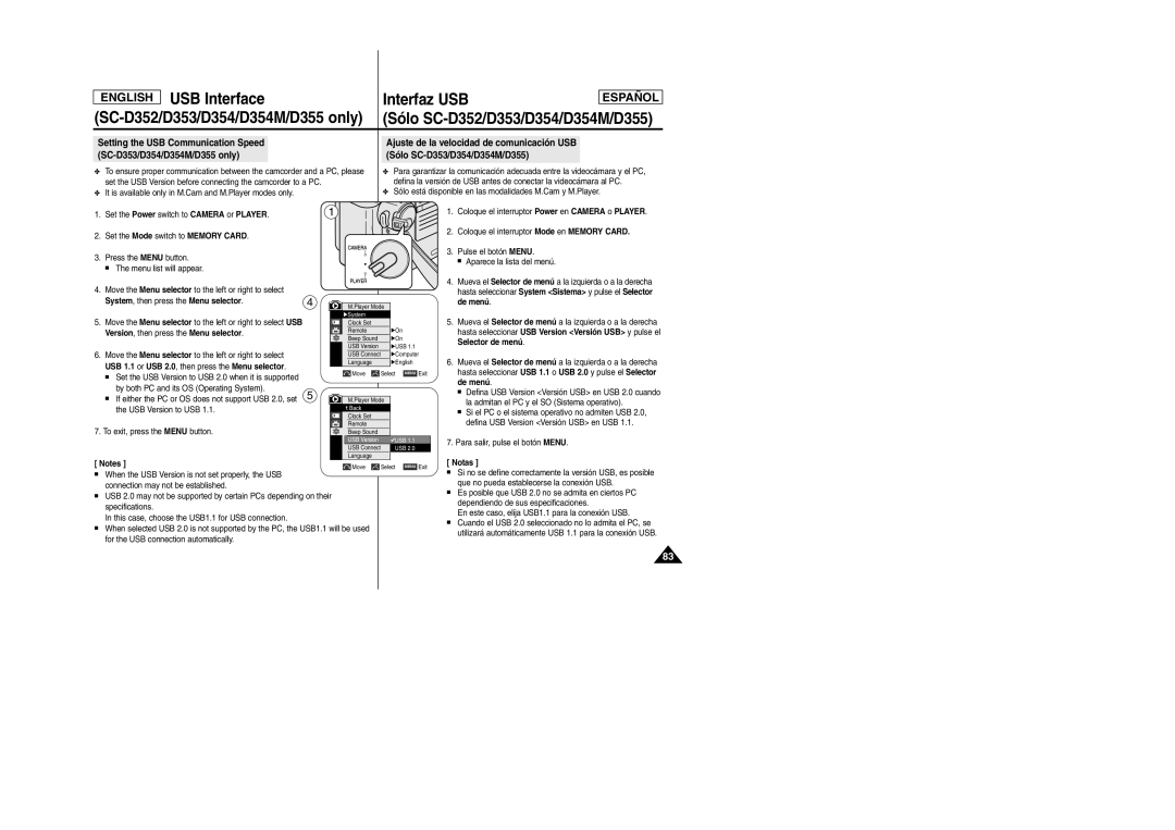 Samsung SC-D354M manual SC-D353/D354/D354M/D355 only Sólo SC-D353/D354/D354M/D355, Version, then press the Menu selector 