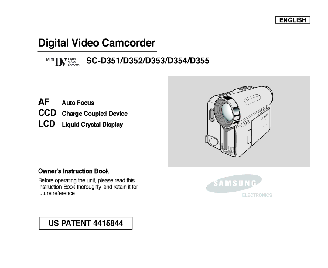 Samsung SC-D352, SC-D355, SC-D354 manual SC-D351/D352/D353/D354/D355, Charge Coupled Device Liquid Crystal Display 