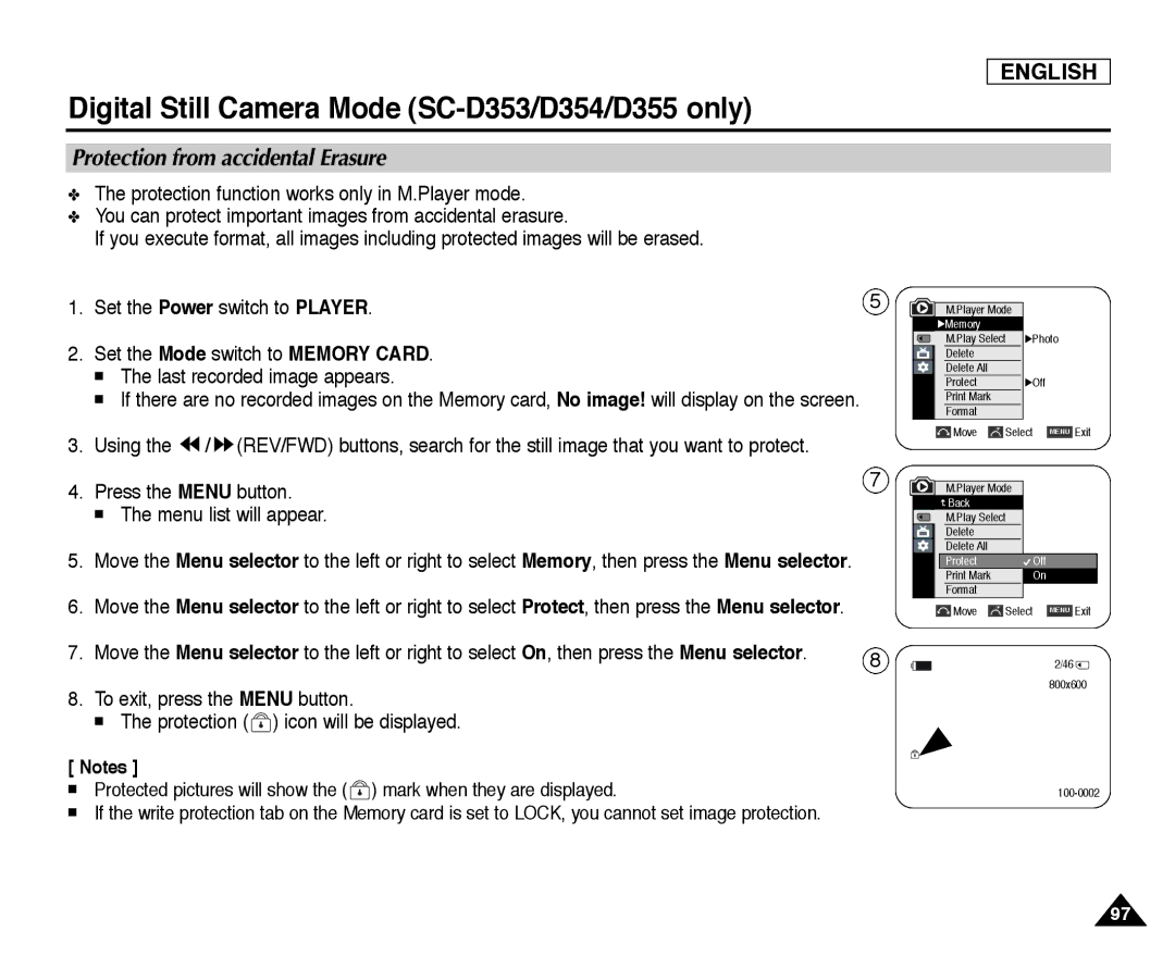 Samsung SC-D354, SC-D355, SC-D352 manual Protection from accidental Erasure 