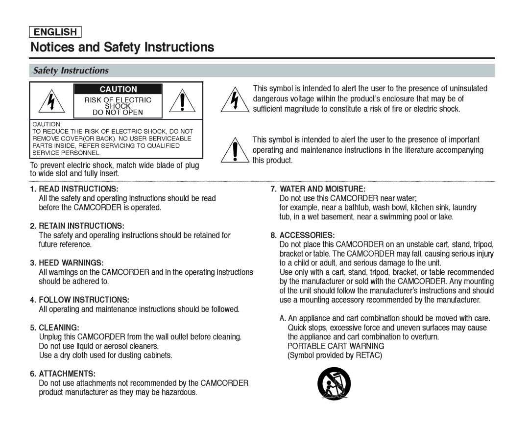 Samsung SC-D354, SC-D355, SC-D352 manual Safety Instructions 