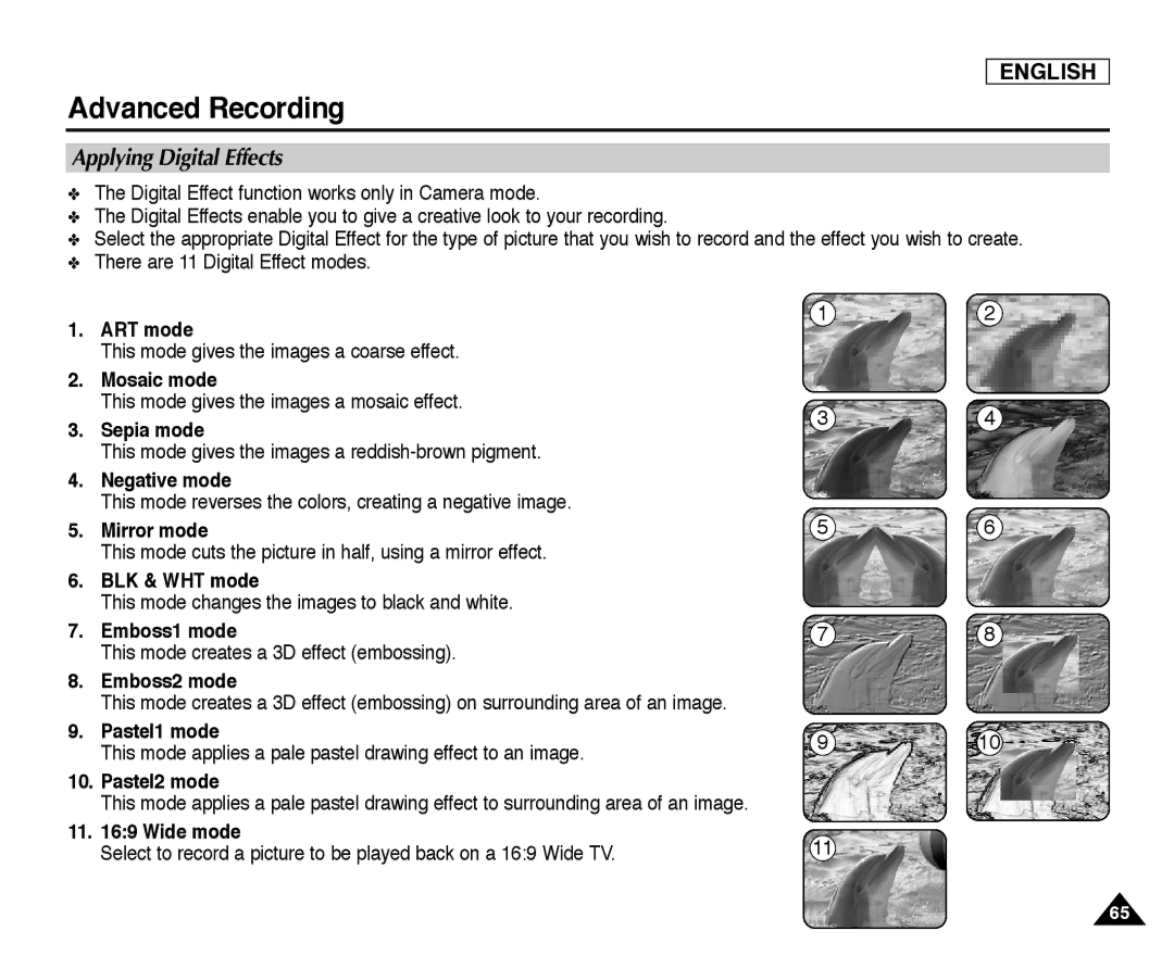 Samsung SC-D355, SC-D352, SC-D354 manual Applying Digital Effects 