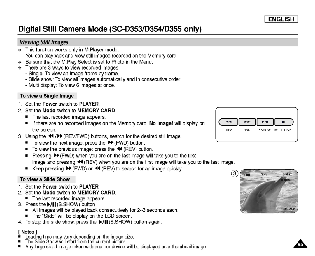 Samsung SC-D355, SC-D352, SC-D354 manual Viewing Still Images, To view a Single Image, Screen 