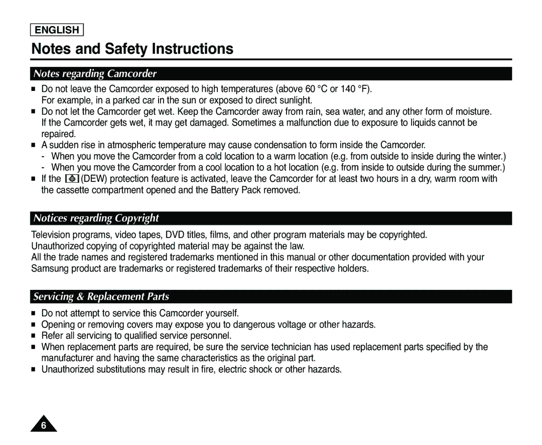 Samsung SC-D363, SC-D365 manual Servicing & Replacement Parts 