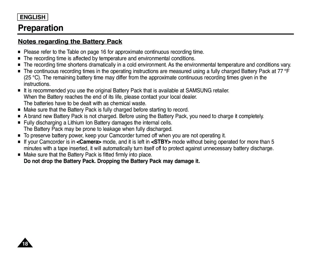 Samsung SC-D363, SC-D365 manual Make sure that the Battery Pack is fitted firmly into place 