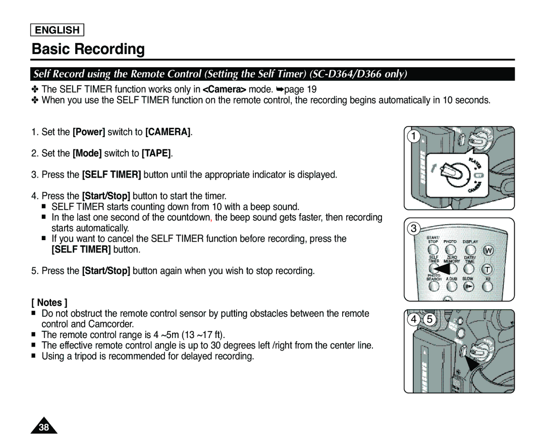 Samsung SC-D363, SC-D365 manual Basic Recording 