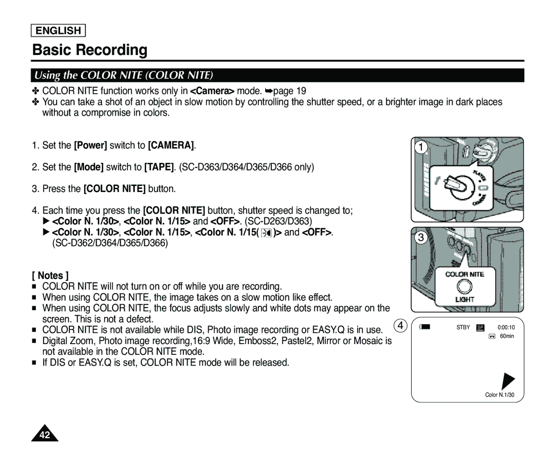 Samsung SC-D363, SC-D365 manual Using the Color Nite Color Nite, Screen. This is not a defect 