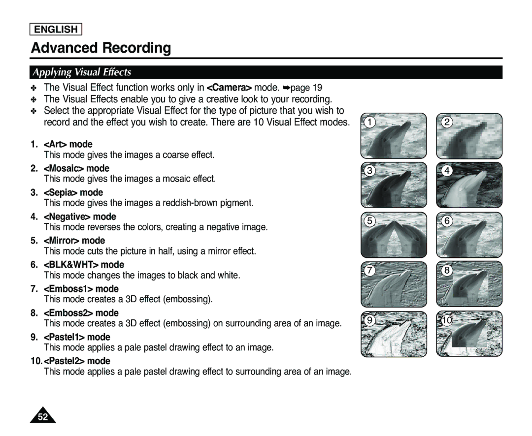 Samsung SC-D363, SC-D365 manual Applying Visual Effects 