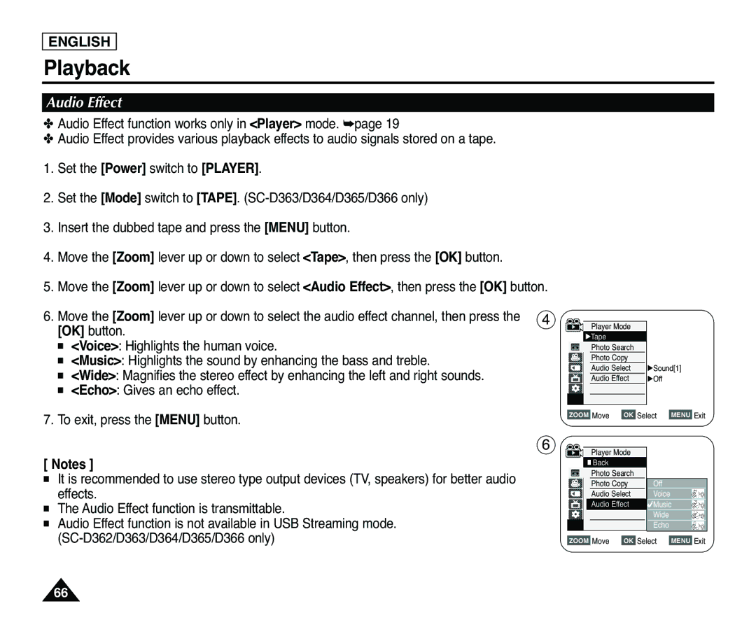 Samsung SC-D363, SC-D365 manual Audio Effect 