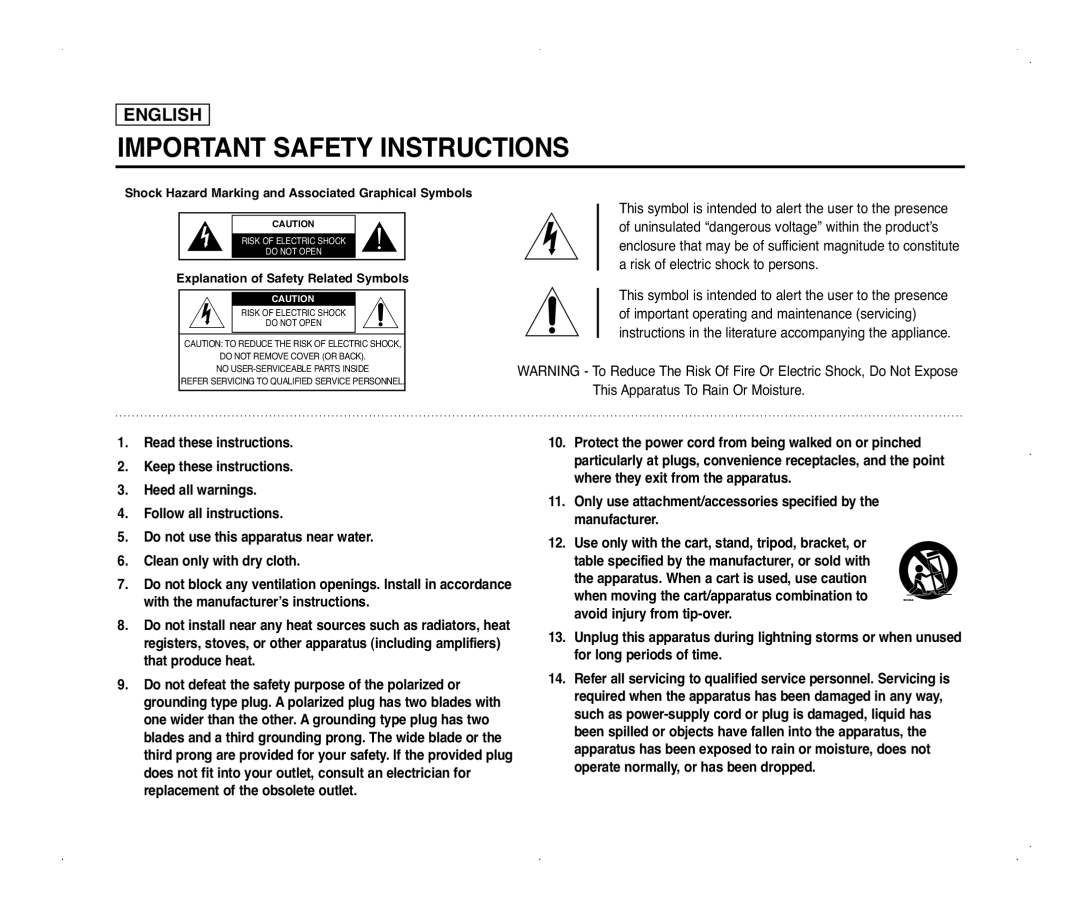 Samsung SC-D375(H), SC-D371, SC-D975, SC-D372 manual Important Safety Instructions 