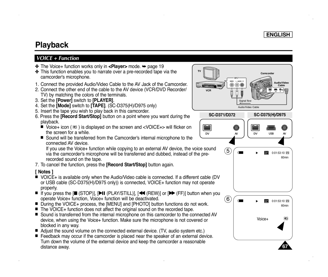 Samsung SC-D372, SC-D371, SC-D975, SC-D375(H) manual Voice + Function 