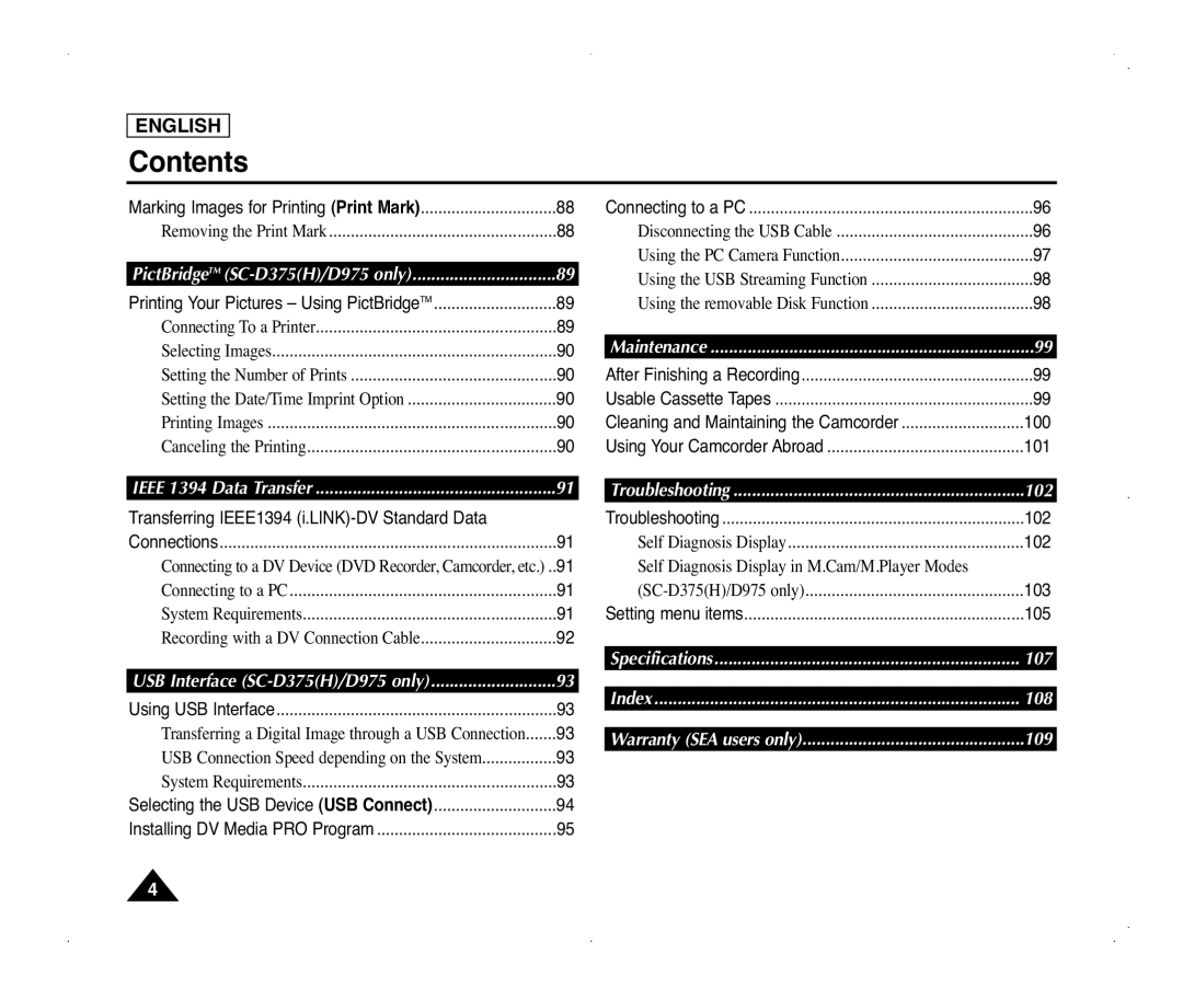 Samsung SC-D371, SC-D975, SC-D375(H), SC-D372 manual Ieee 1394 Data Transfer 