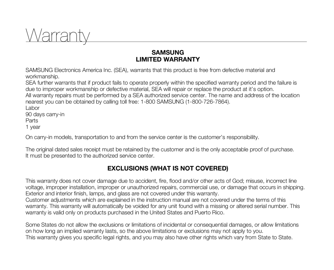 Samsung SC-D381 user manual Samsung Limited Warranty 