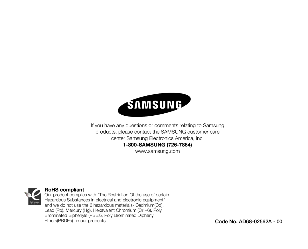 Samsung SC-D381 user manual Samsung RoHS compliant 