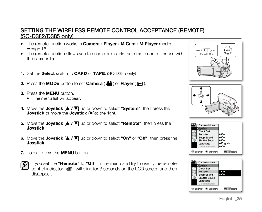 Samsung SC-D381 user manual Or Player 