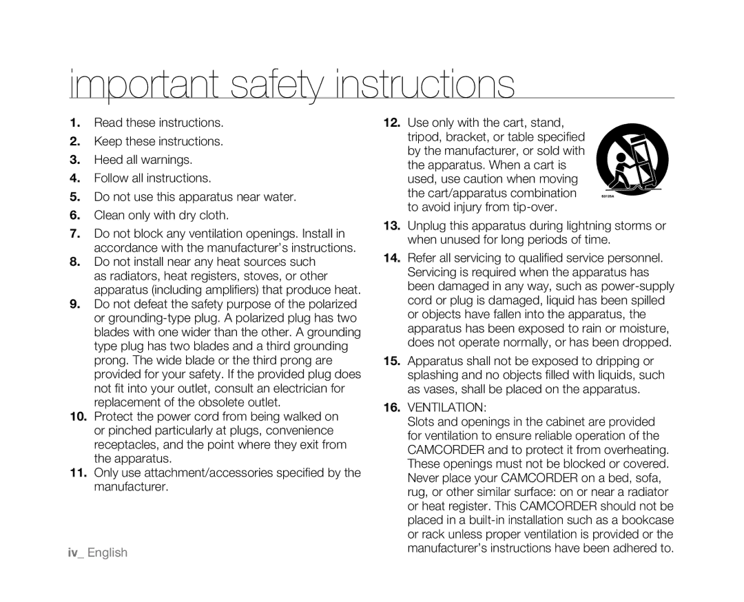 Samsung SC-D381 user manual Ventilation 