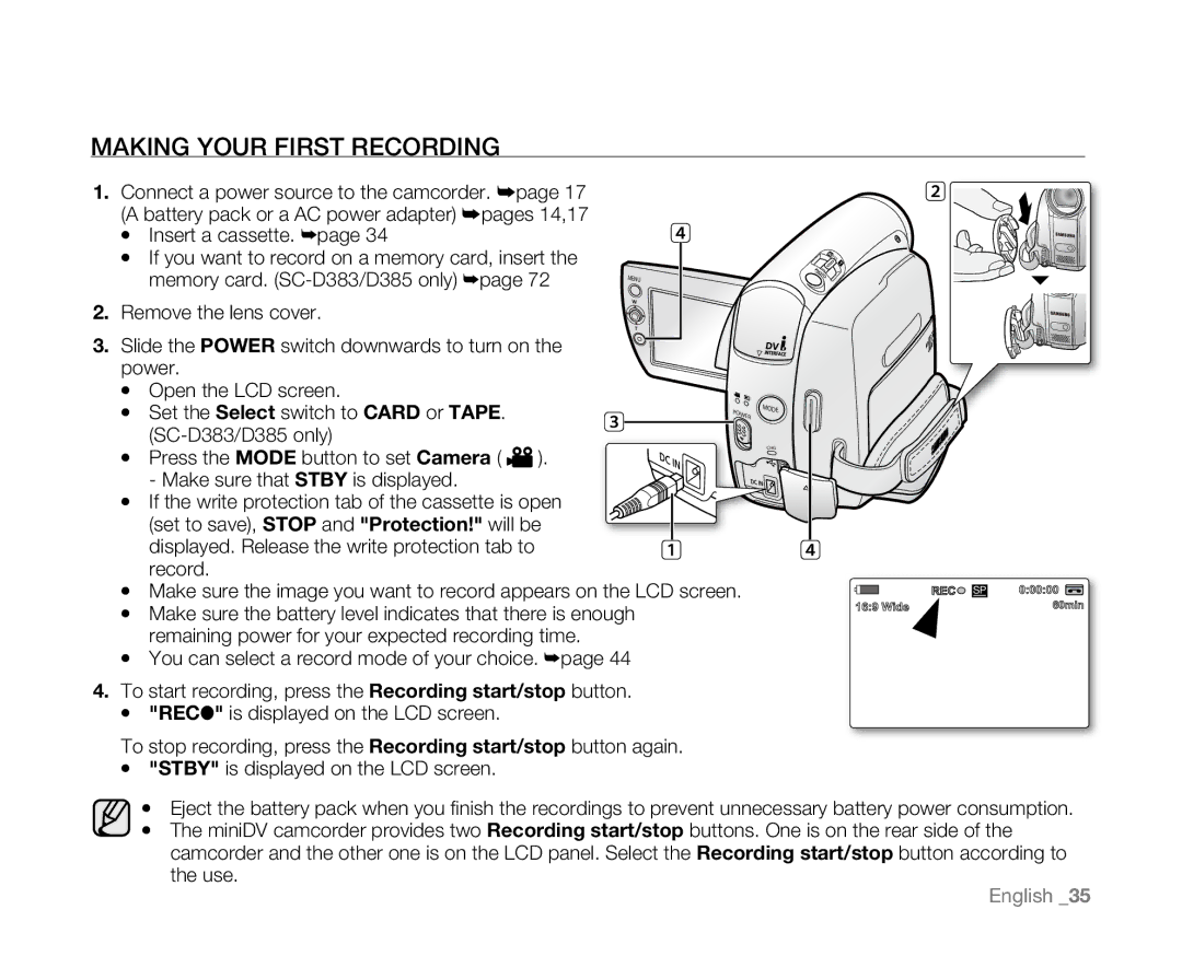 Samsung SC-D381 user manual Making Your First Recording 