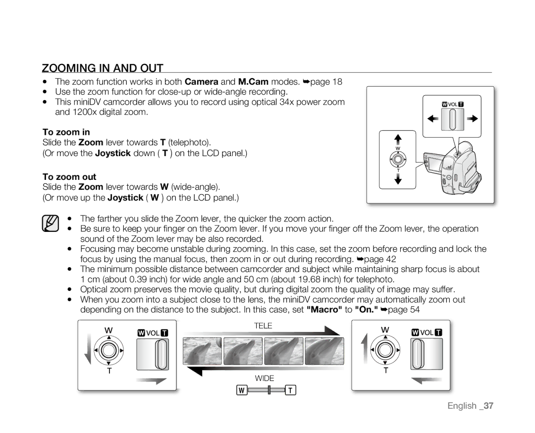 Samsung SC-D381 user manual Zooming in and OUT, To zoom out 