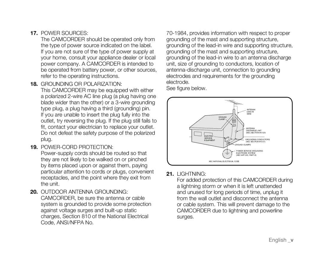 Samsung SC-D381 user manual Power Sources 