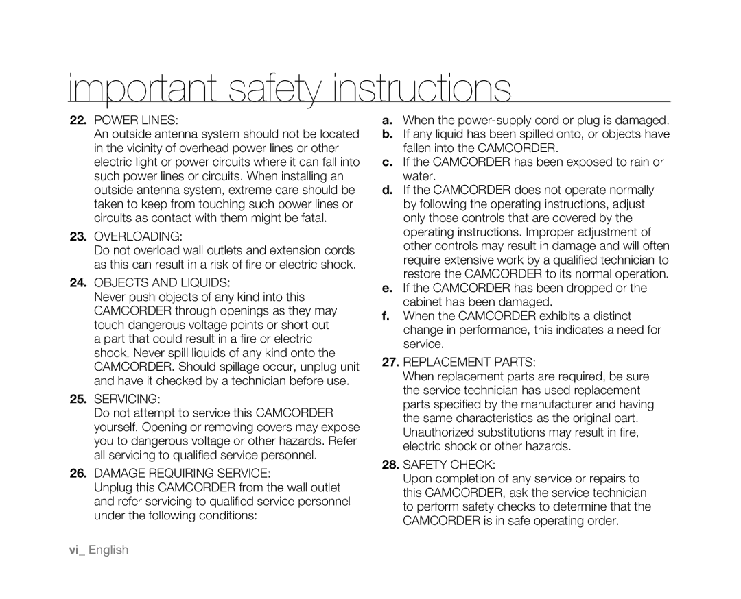 Samsung SC-D381 user manual Power Lines 