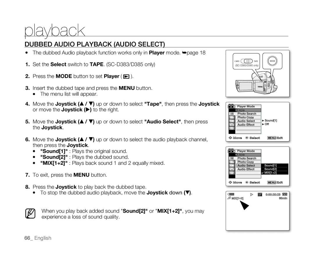 Samsung SC-D381 user manual Dubbed Audio Playback Audio Select 