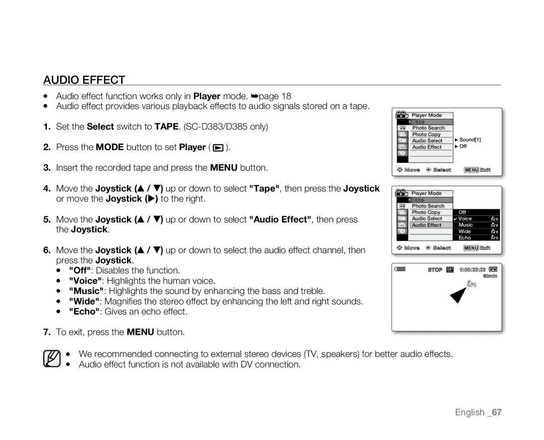 Samsung SC-D381 user manual Audio Effect 