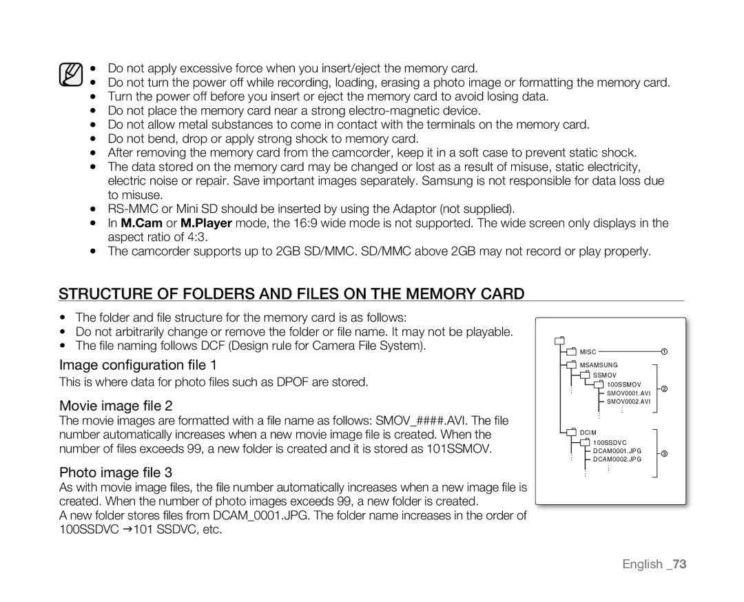 Samsung SC-D381 user manual Structure of Folders and Files on the Memory Card, Movie image file 