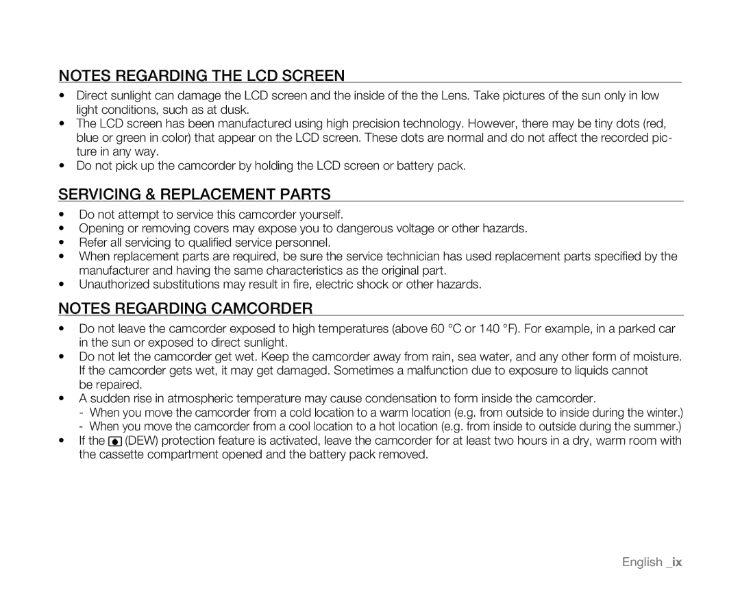 Samsung SC-D381 user manual Servicing & Replacement Parts 