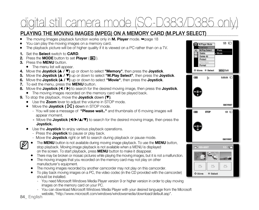 Samsung SC-D381 user manual Move the Joystick 