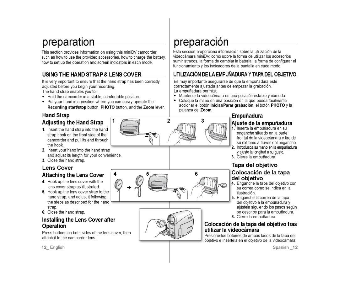 Samsung SC-D385, SC-D383 user manual Preparation, Preparación 