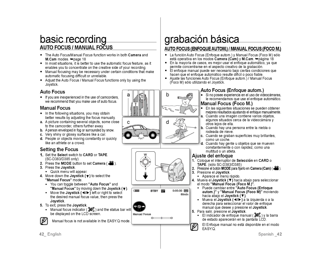 Samsung SC-D385, SC-D383 user manual Auto Focus / Manual Focus 