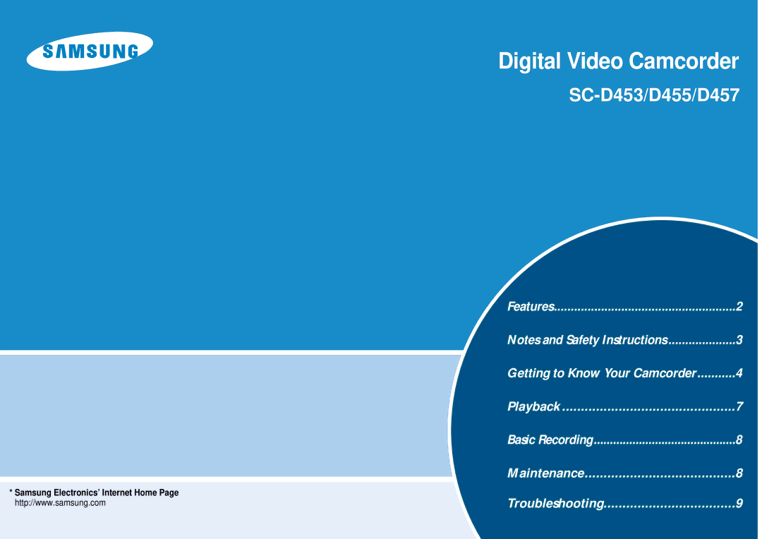 Samsung SC-D455, SC-D457, SC-D453 manual Digital Video Camcorder 