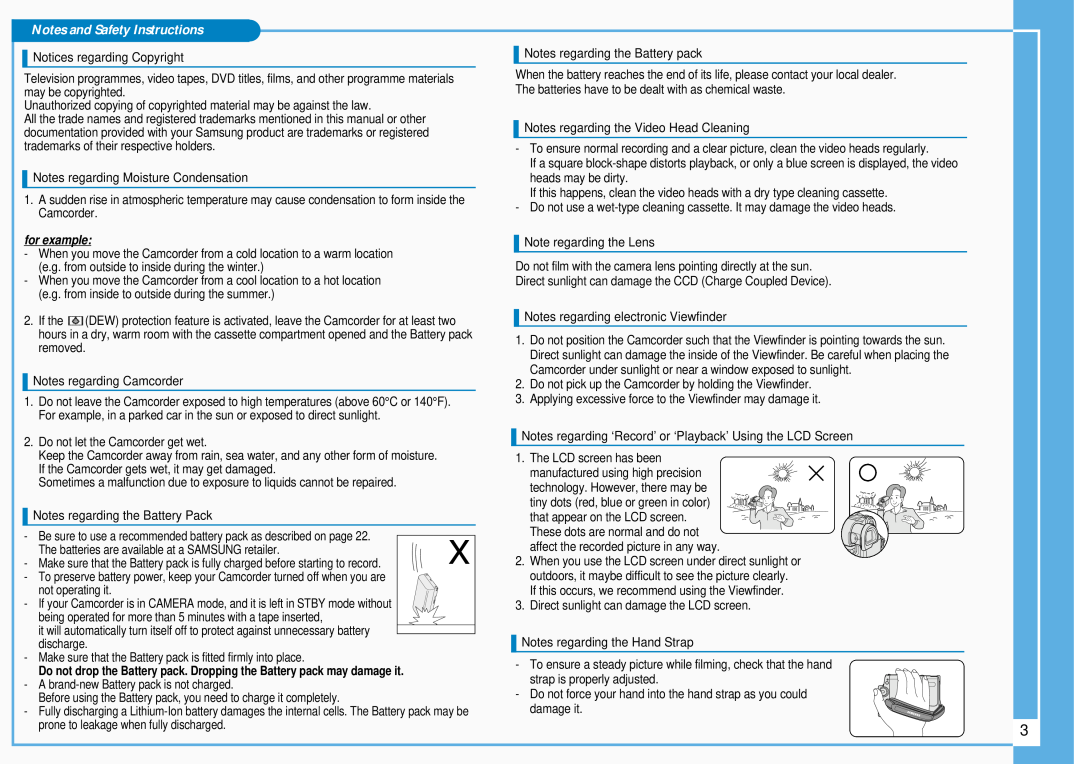 Samsung SC-D457, SC-D455, SC-D453 manual Notes and Safety Instructions 