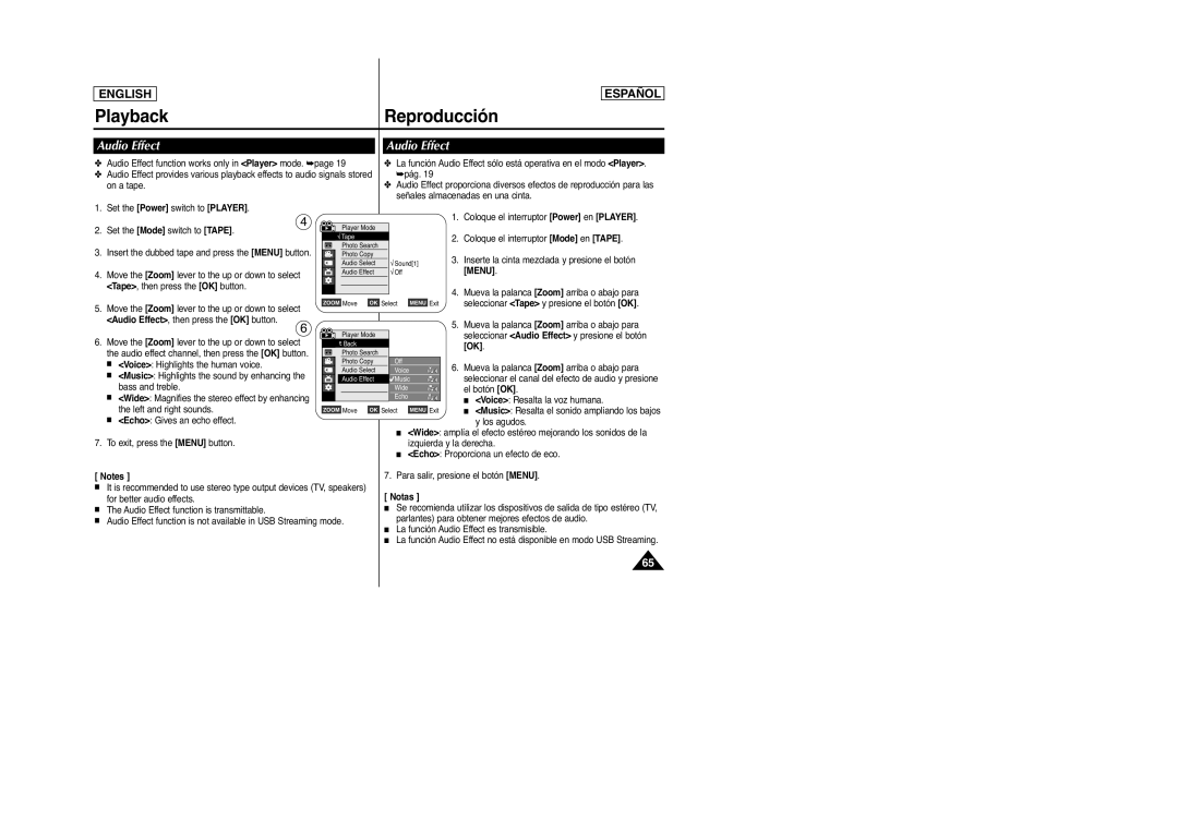 Samsung D965, SC-D963 manual Audio Effect, Menu 