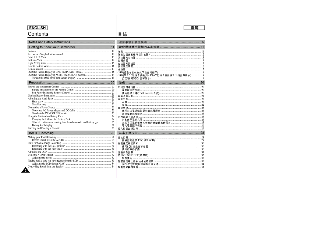 Samsung SC-D99 manual Contents 