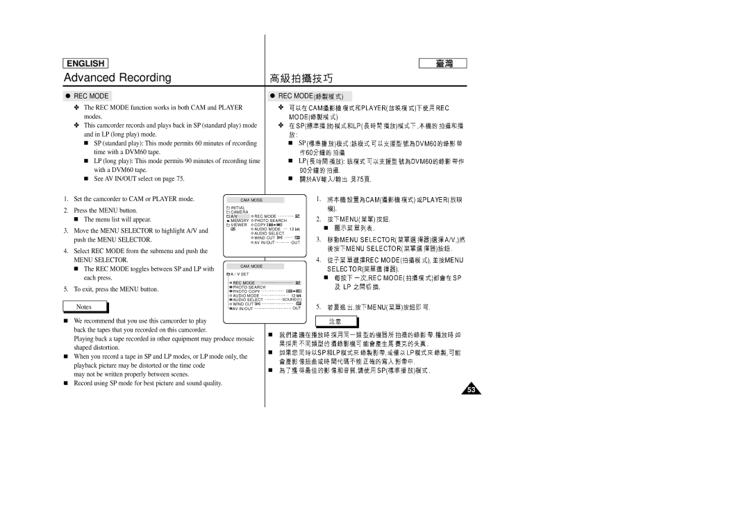 Samsung SC-D99 manual REC Mode 