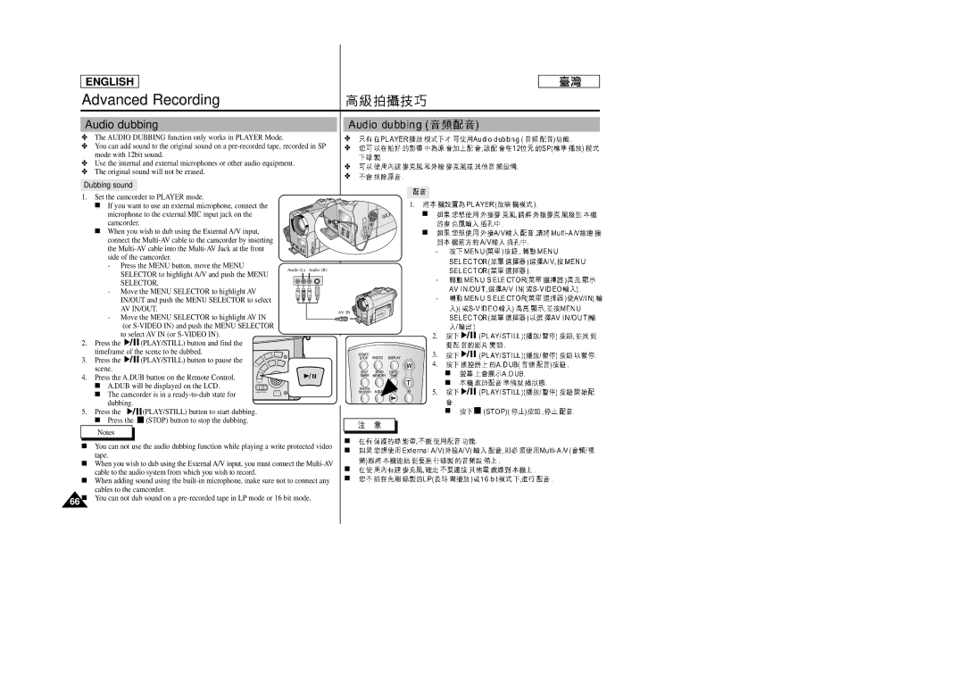 Samsung SC-D99 manual Audio dubbing, Dubbing sound 