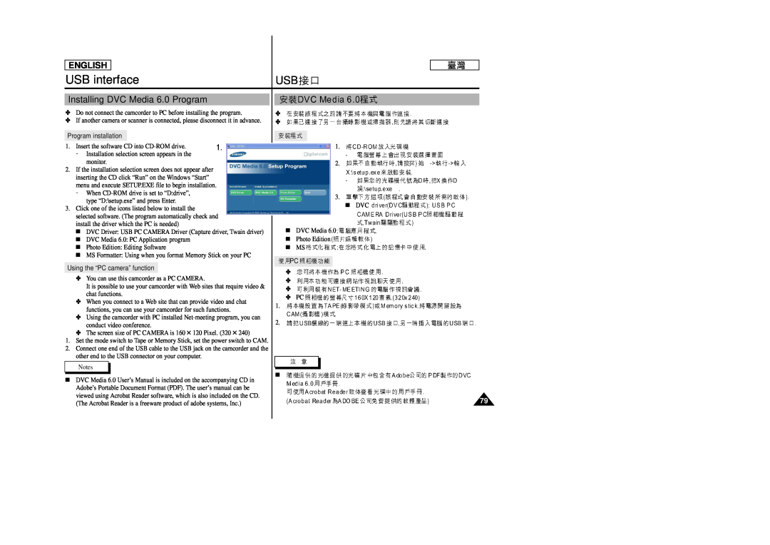 Samsung SC-D99 manual USB interface, Installing DVC Media 6.0 Program, English 