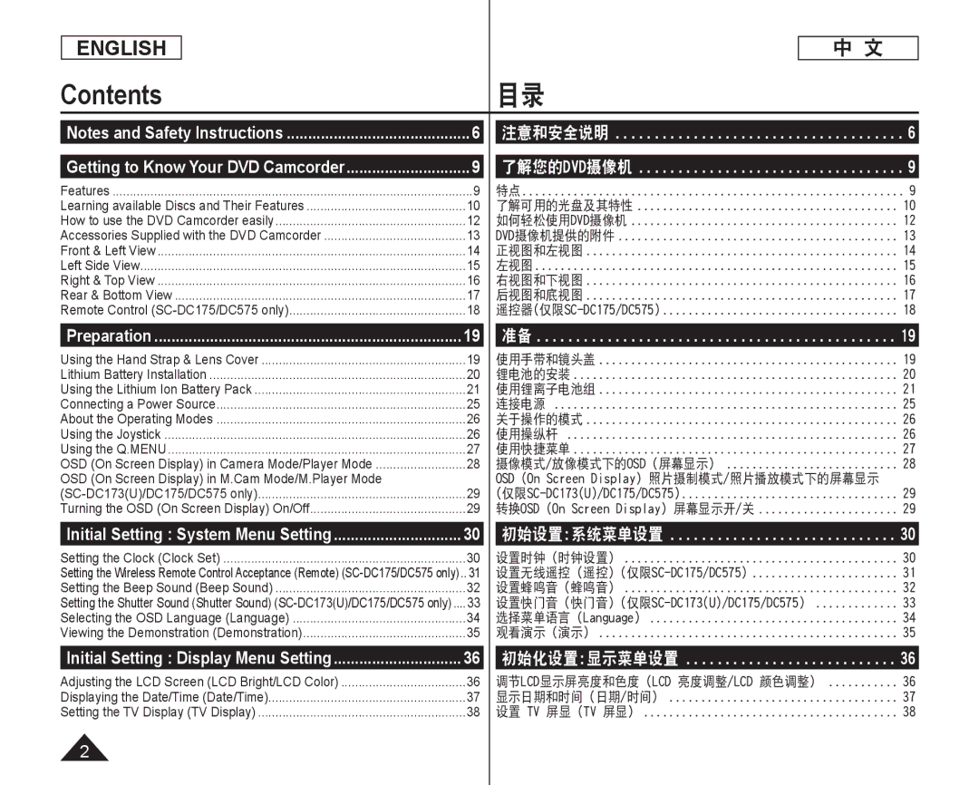 Samsung SC-DC173U, SC-DC175 manual Contents目录 