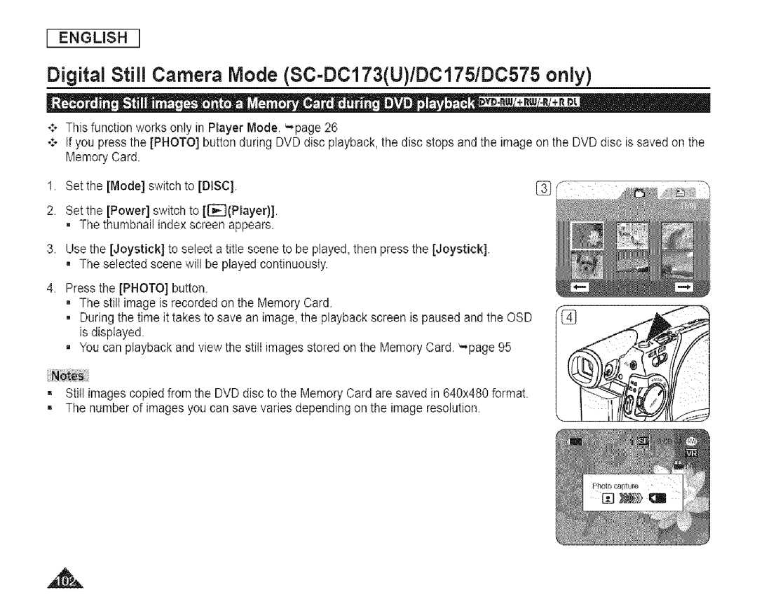 Samsung SC-DCl 73(U) manual Digital Still Camera Mode SC-DC173U/DCI75/DC575 only 