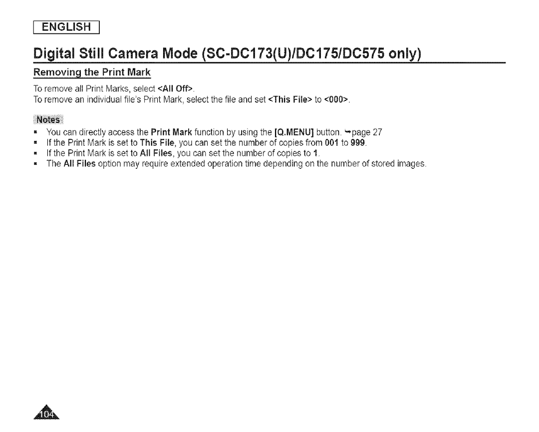 Samsung SC-DCl 73(U) manual Removing the Print Mark 