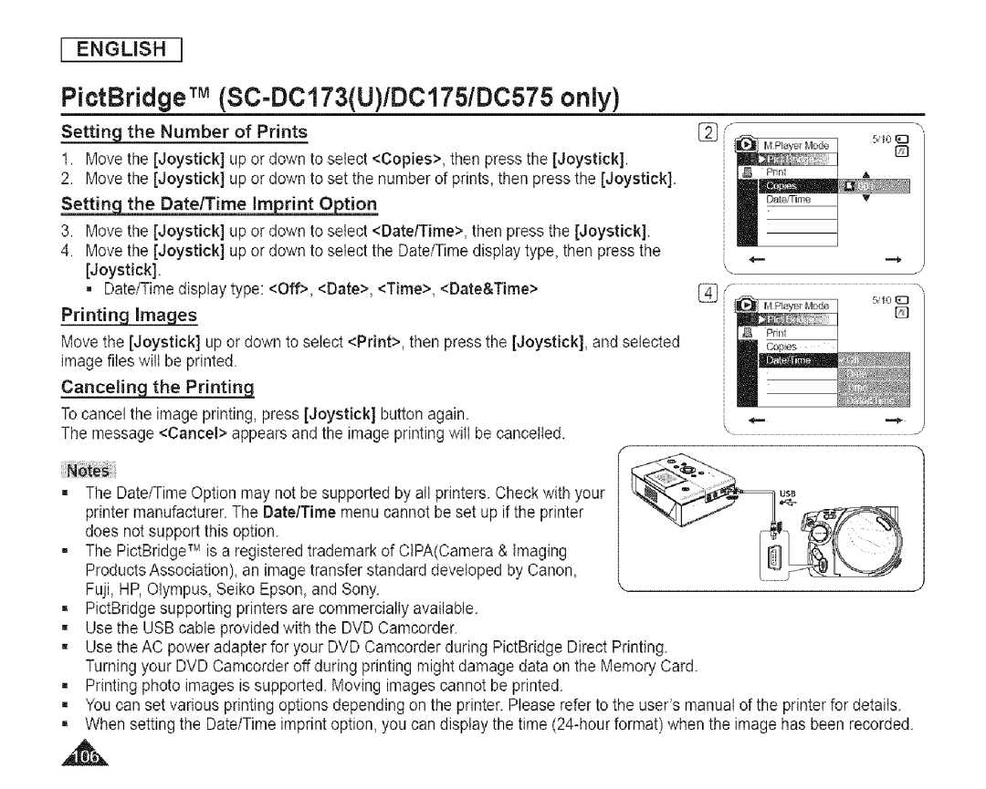 Samsung SC-DCl 73(U) manual Setting, Prints, Date/Time, Printing Images 