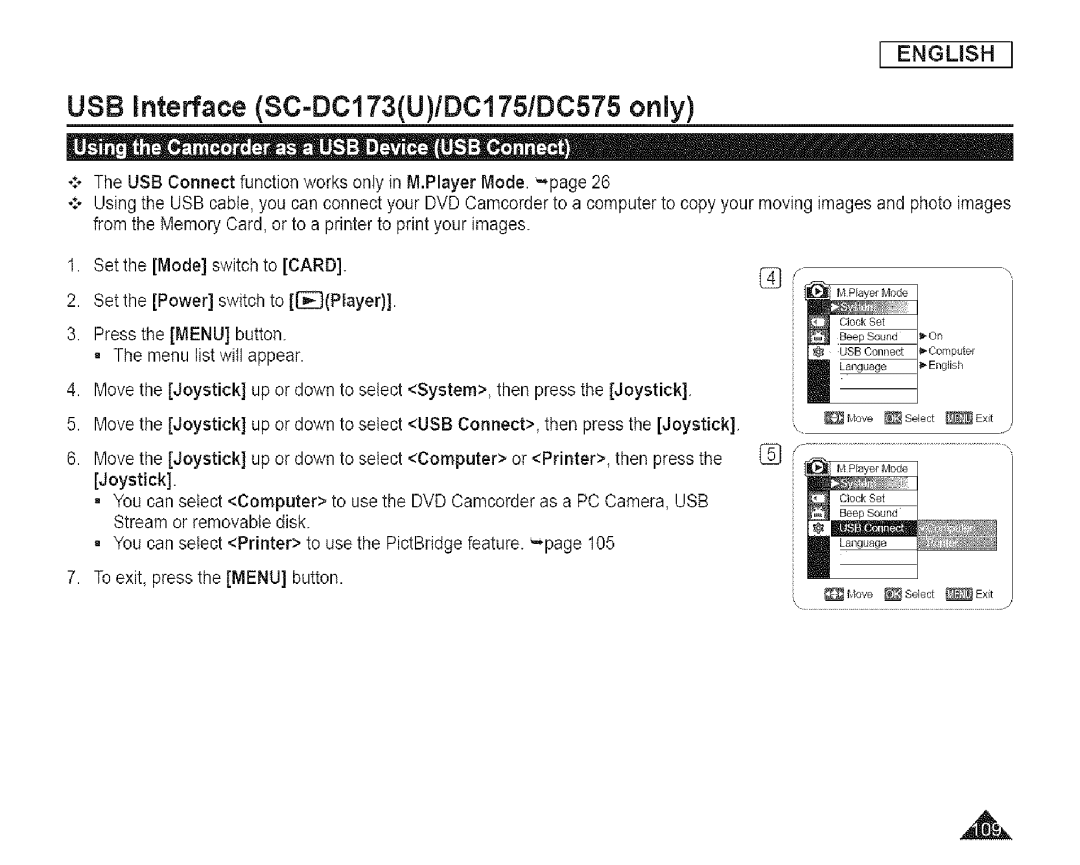 Samsung SC-DCl 73(U) manual USB interface SO=DO173U/DC175/D0575 only 