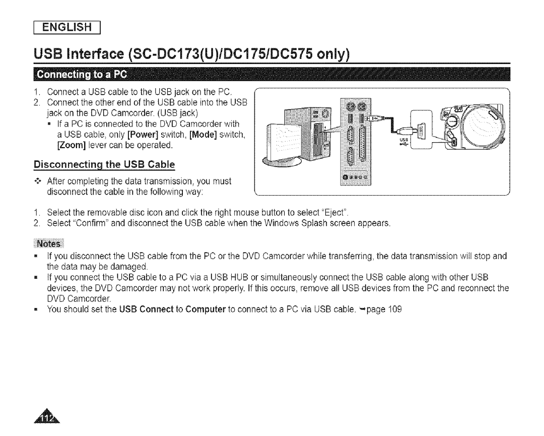 Samsung SC-DCl 73(U) manual USB interface SC-DC173U/DCI75/DC575 only 