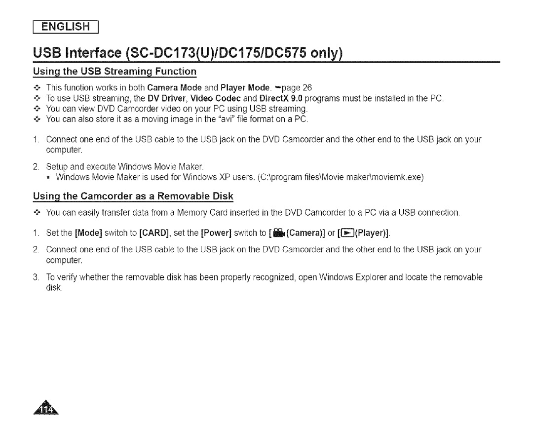 Samsung SC-DCl 73(U) manual Using the USB Streaming Function 