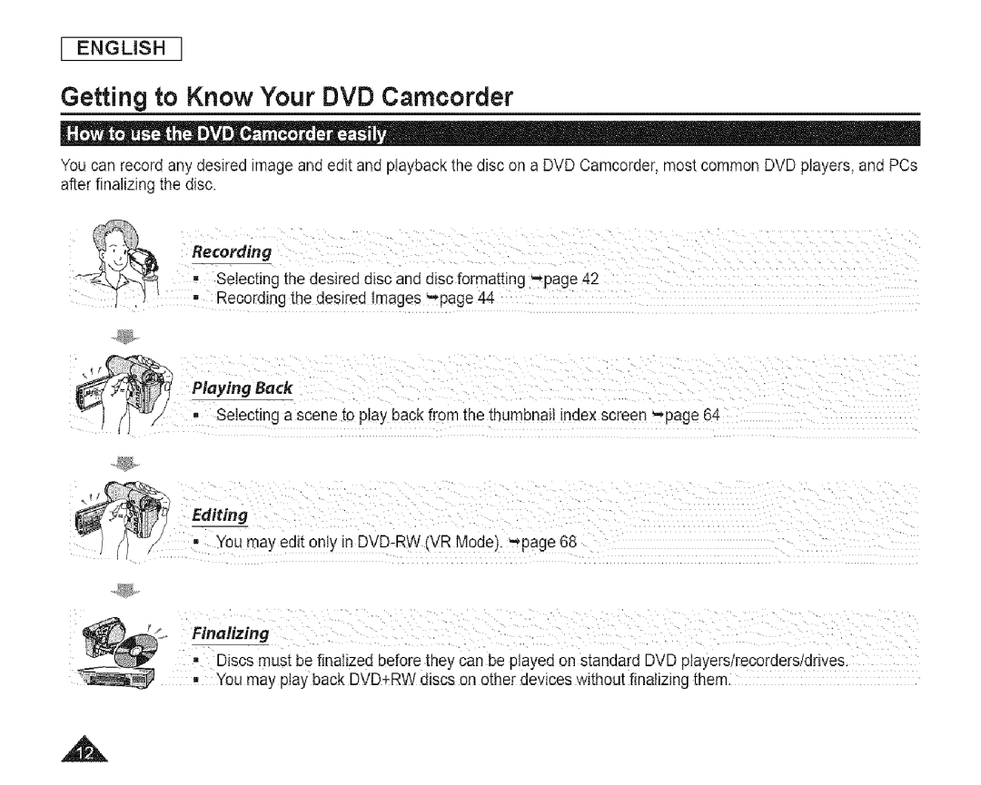 Samsung SC-DCl 73(U) manual Getting to Know Your DVD Camcorder 