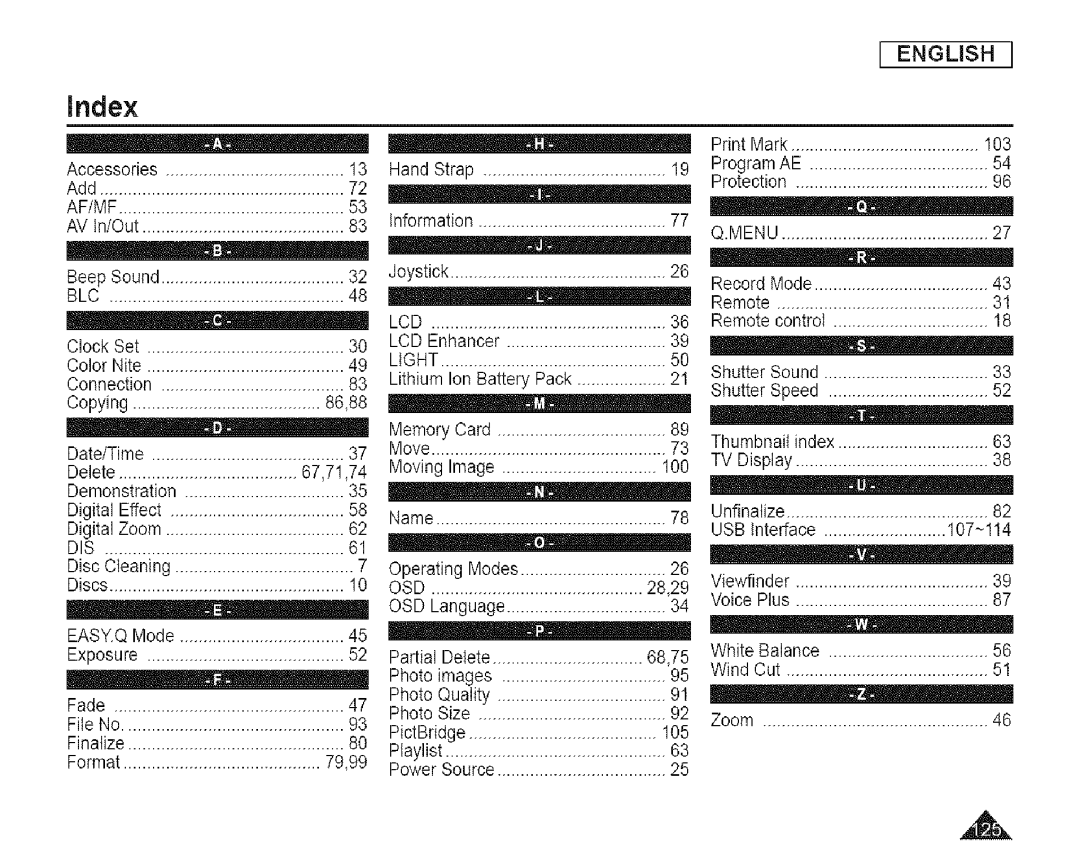 Samsung SC-DCl 73(U) manual Index, 67,71,74 