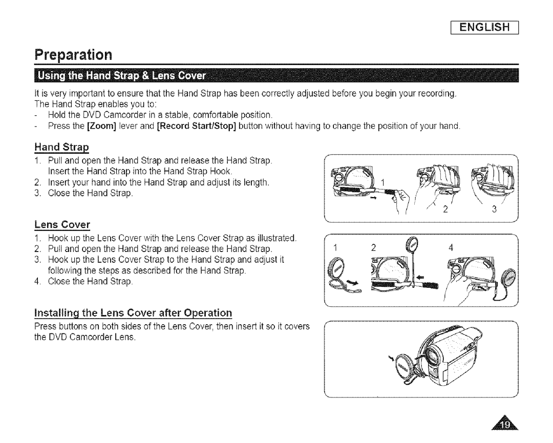 Samsung SC-DCl 73(U) manual Preparation, Lens Cover 