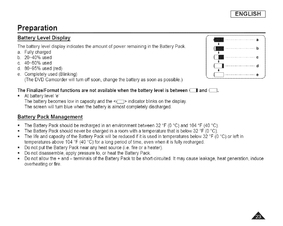 Samsung SC-DCl 73(U) manual Battery Pack Management 